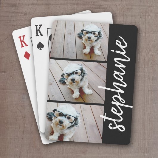 Trendy 3 Foto's zwart-wit moderne scriptnaam Pokerkaarten