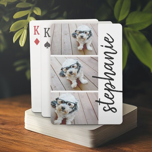 Trendy 3 Foto's zwart-wit moderne scriptnaam Pokerkaarten