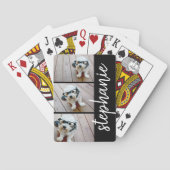 Trendy 3 Foto's zwart-wit moderne scriptnaam Pokerkaarten (Achterkant)