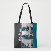 Trendy 3 Foto's zwart-wit moderne scriptnaam Tote Bag (Voorkant)