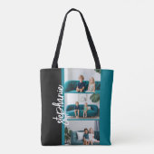 Trendy 3 Foto's zwart-wit moderne scriptnaam Tote Bag (Achterkant)