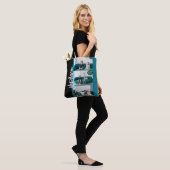 Trendy 3 Foto's zwart-wit moderne scriptnaam Tote Bag (Op model)