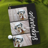 Trendy 3 Foto's zwart - witte moderne scriptnaam Golfhanddoek
