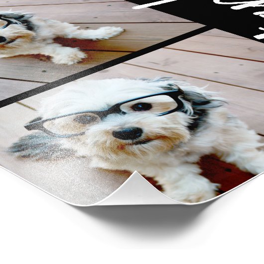 Trendy 3 Foto's zwarte witte moderne scriptnaam Foto Afdruk (Hoek)