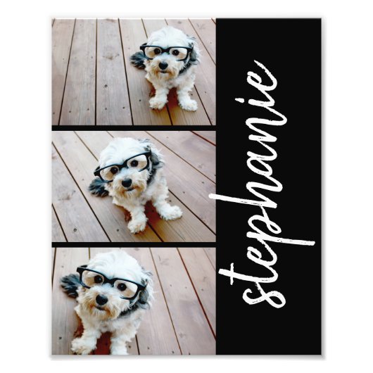 Trendy 3 Foto's zwarte witte moderne scriptnaam Foto Afdruk (Voorkant)