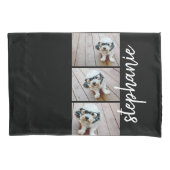 Trendy 3 Foto's zwarte witte moderne scriptnaam Kussensloop (Voorkant)