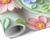 Trendy 3D Floral Daises | Moderne Kleurrijke Girly Cadeaupapier (Rol Hoek)