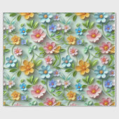 Trendy 3D Floral Daises | Moderne Kleurrijke Girly Cadeaupapier (Vlak)