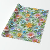 Trendy 3D Floral Daises | Moderne Kleurrijke Girly Cadeaupapier (Uitgerold)