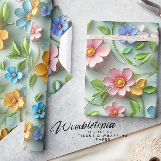 Trendy 3D Floral Daises | Moderne Kleurrijke Girly Cadeaupapier