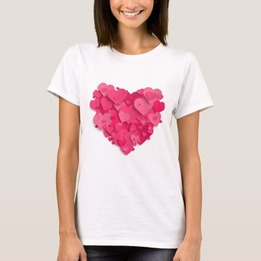 Trendy 3D roze hart T-shirt (Voorkant)