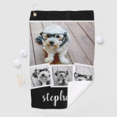 Trendy 4 Foto Collage Naam Wit Zwart Golfhanddoek (Insitu)
