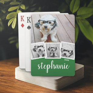 Trendy 4 Foto Collage Script Naam Wit Groen Pokerkaarten