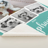 Trendy 4 Foto Collage Script Naam Wit Teal Sherpa Deken (3/4)
