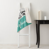 Trendy 4 Foto Collage Script Naam Wit Teal Sherpa Deken (In situ)