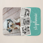Trendy 4 Foto Collage Script Naam Wit Teal Sherpa Deken (Voorkant (horizontaal))