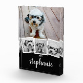 Trendy 4 foto Collage Script Naam Wit Zwart (Rechts)