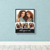 Trendy 4 Foto Collage Script Naam Wit Zwart Canvas Afdruk (Insitu (Houten vloer))