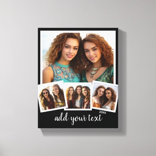 Trendy 4 Foto Collage Script Naam Wit Zwart Canvas Afdruk (Voorkant)