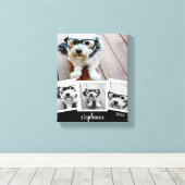 Trendy 4 Foto Collage Script Naam Wit Zwart Canvas Afdruk (Insitu (Houten vloer))