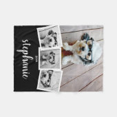 Trendy 4 Foto Collage Script Naam Wit Zwart Fleece Deken (Voorkant (Horizontaal))