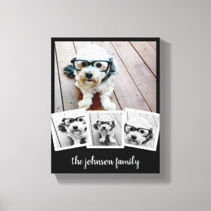 Trendy 4 Foto Collage Script Naam Wit Zwart Kan Canvas Afdruk
