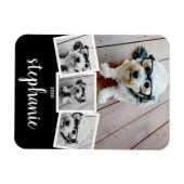 Trendy 4 Foto Collage Script Naam Wit Zwart Magneet (Horizontaal)