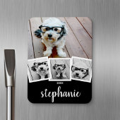 Trendy 4 Foto Collage Script Naam Wit Zwart Magneet