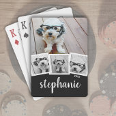 Trendy 4 Foto Collage Script Naam Wit Zwart Pokerkaarten