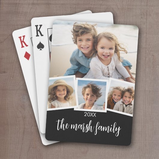 Trendy 4 Foto Collage Script Naam Wit Zwart Pokerkaarten