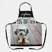 Trendy 4 Foto Collage Script Naam Wit Zwart Schort (Voorkant)