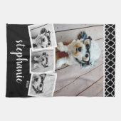 Trendy 4 Foto Collage Script Naam Wit Zwart Theedoek (Horizontaal)