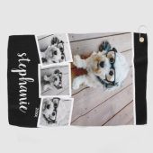Trendy 4 Foto Collage Script Name White Black Golfhanddoek (Horizontaal)
