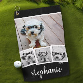 Trendy 4 Foto Collage Script Name White Black Golfhanddoek