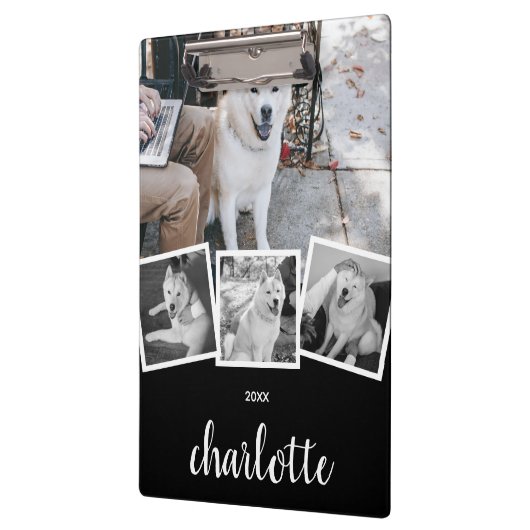 Trendy 4 Foto Collage Script Name White Black Klembord (Links)