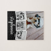 Trendy 4 Foto Collage Script Name White Black Legpuzzel (Horizontaal)