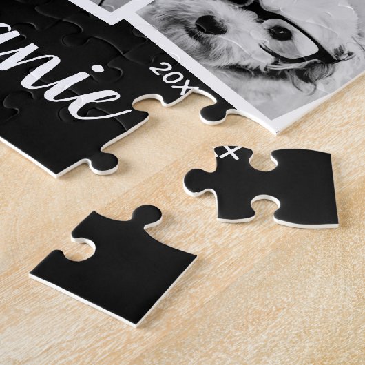 Trendy 4 Foto Collage Script Name White Black Legpuzzel (Zijkant)