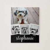 Trendy 4 Foto Collage Script Name White Black Legpuzzel (Verticaal)