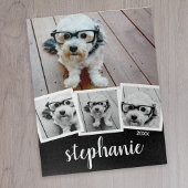 Trendy 4 Foto Collage Script Name White Black Legpuzzel