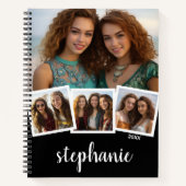 Trendy 4 Foto Collage Script Name White Black Notitieboek (Voorkant)
