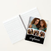 Trendy 4 Foto Collage Script Name White Black Notitieboek (Binnen)