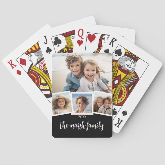 Trendy 4 Foto Collage Script Name White Black Pokerkaarten (Achterkant)
