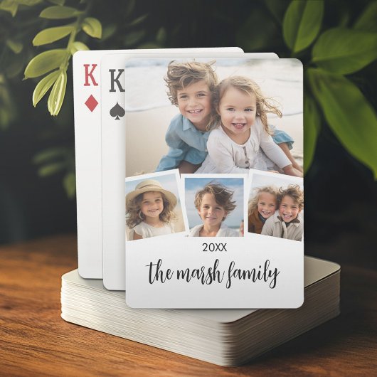 Trendy 4 Foto Collage Script Name White Black Pokerkaarten