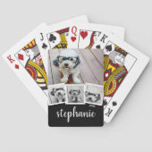 Trendy 4 Foto Collage Script Name White Black Pokerkaarten (Achterkant)