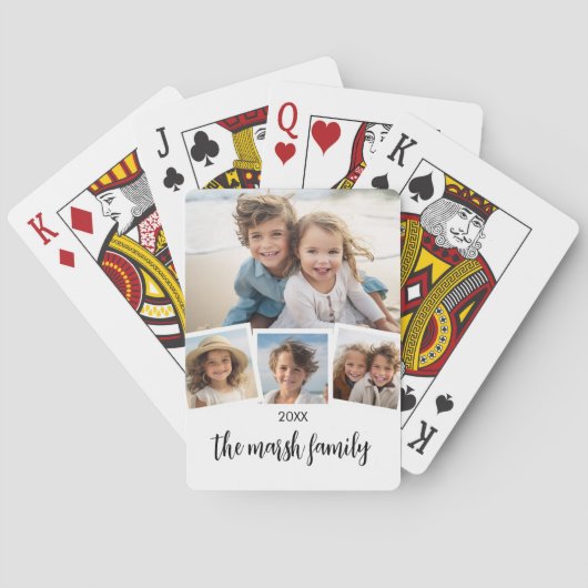 Trendy 4 Foto Collage Script Name White Black Pokerkaarten (Achterkant)