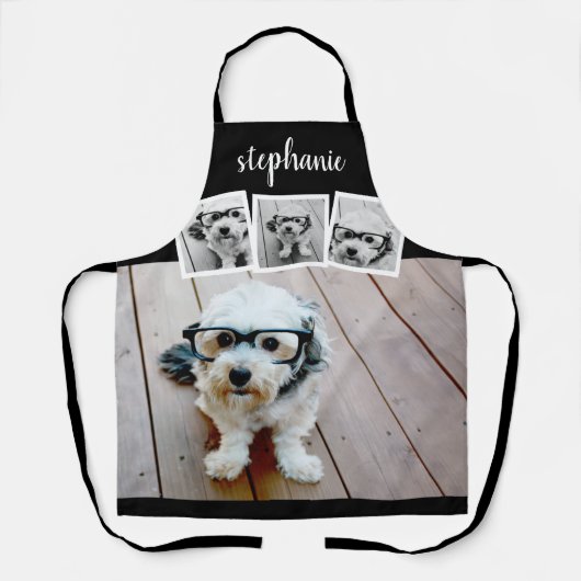 Trendy 4 Foto Collage Script Name White Black Schort (Voorkant)