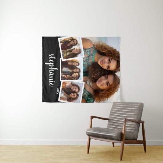 Trendy 4 Foto Collage Script Name White Black Wandkleed (In Situ (horizontaal))