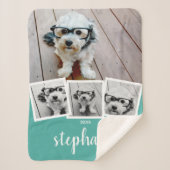 Trendy 4 Foto Collage Script Name White Blauwgroen Sherpa Deken (Voorkant)