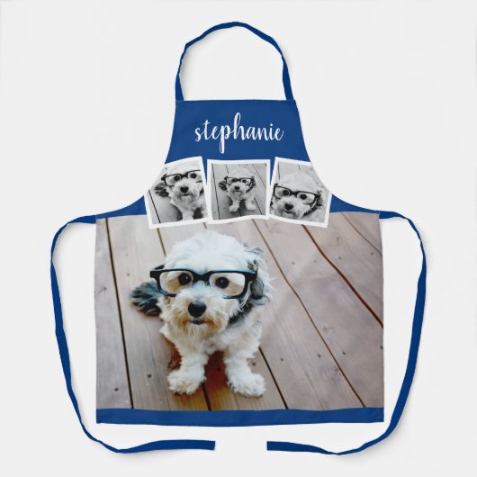 Trendy 4 Foto Collage Script Name White Blue Schort (Voorkant)