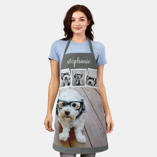 Trendy 4 Foto Collage Script Name White Gray Schort (Gedragen)